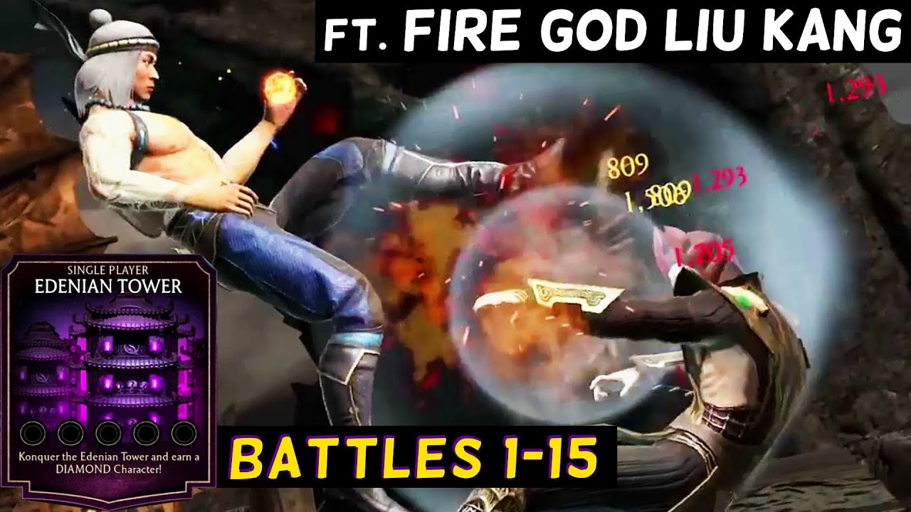 MK Mobile. Edenian Tower Battles 1-15 Gameplay with FIRE GOD LIU KANG!