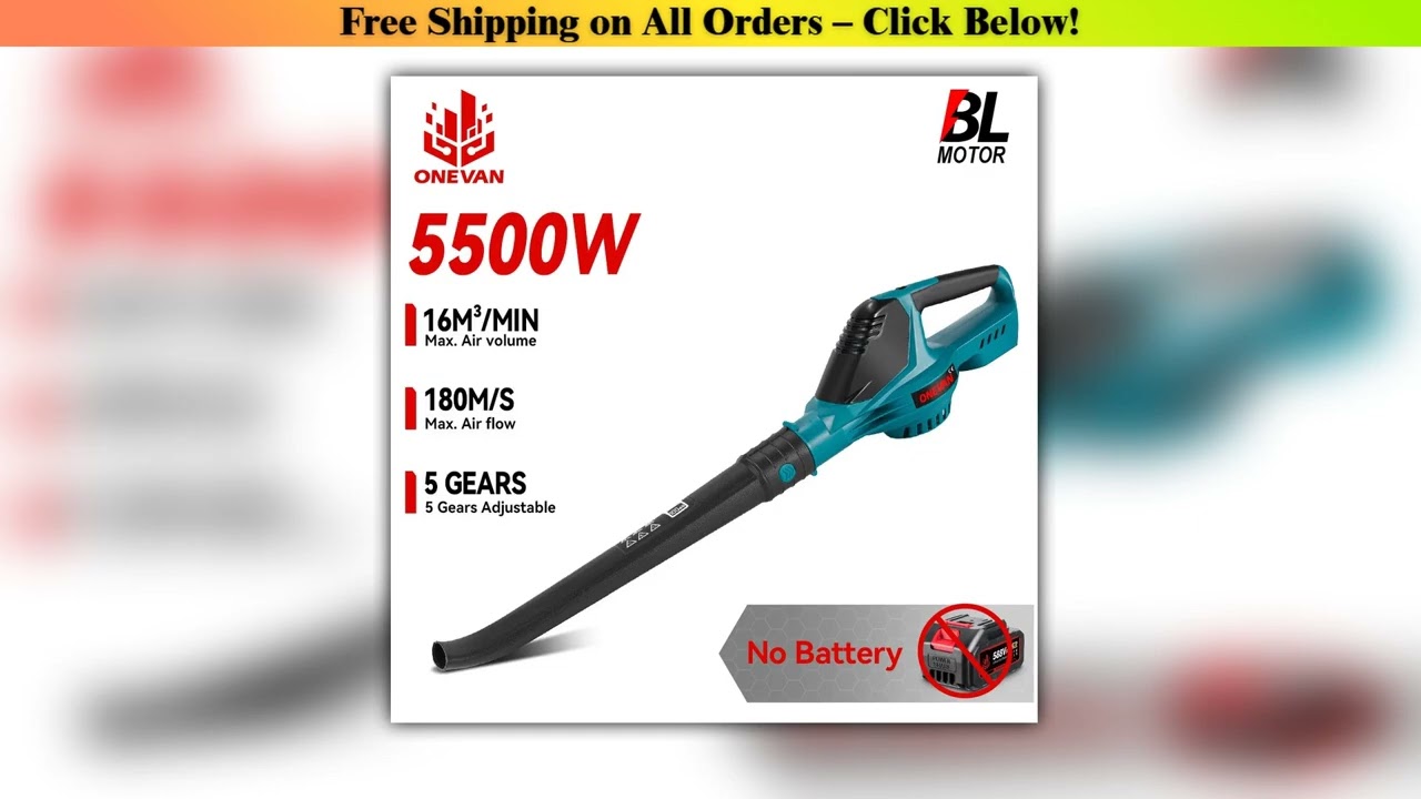 ONEVAN Brushless Electric Leaf Blower 5500W Portable Rechargeable air Blower Dust Snow Blowing