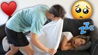 Falling Asleep On The Couch To See My HUSBAND'S Reaction *CUTE*