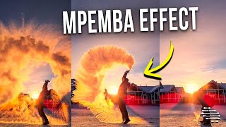 Liquid Freezing Instantly, Mpemba Effect, Soon as Guy Throws It Vertically as the Sun Sets