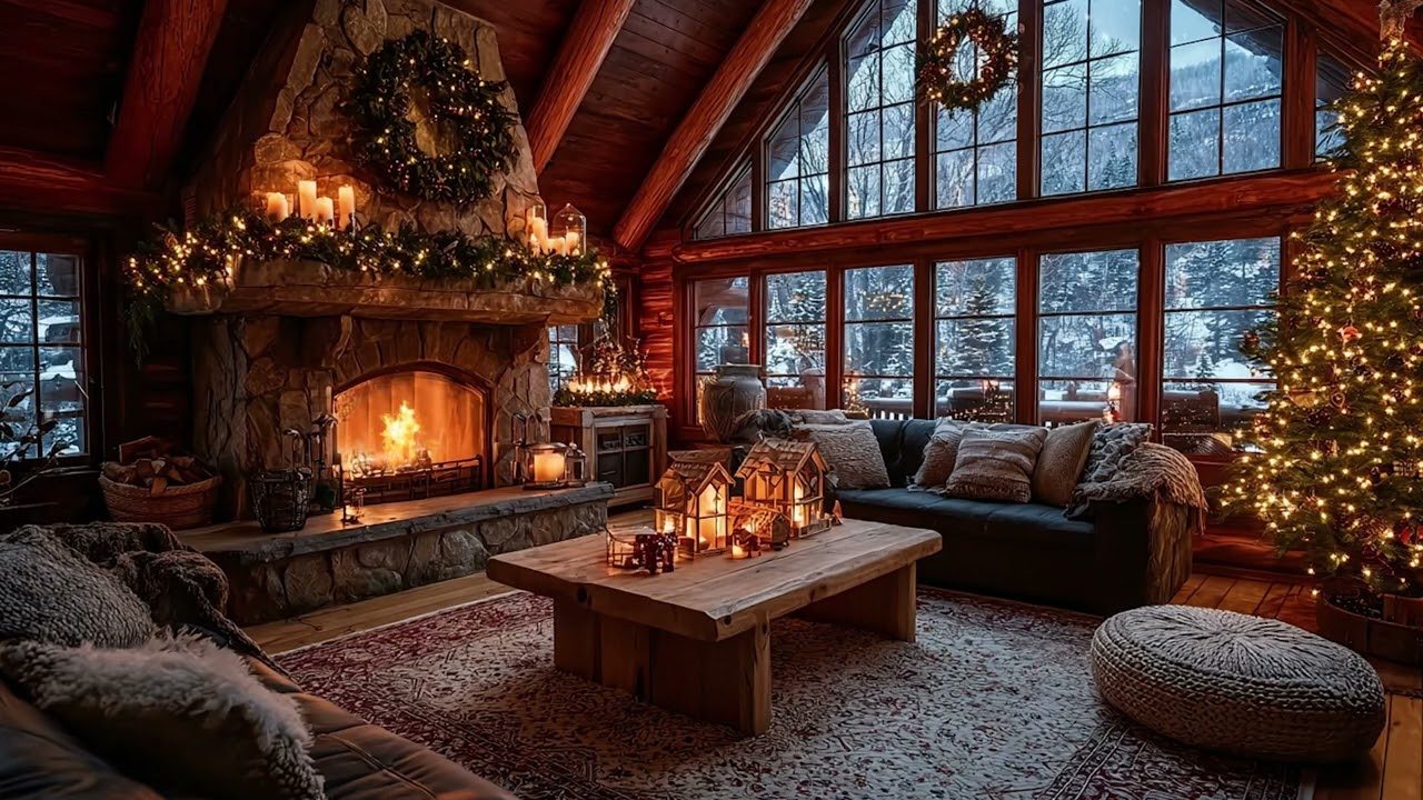 Warm  Fireplace 🔥 Soothing Instrumental  Music 🎄 Relaxing Holiday Ambience 2025