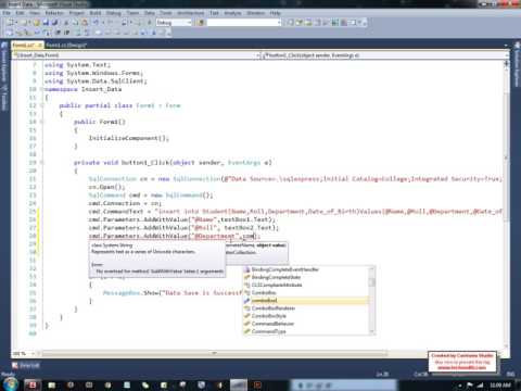 Insert Data With Parameters in C# Net