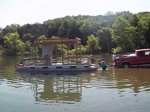 Launching our new homemade pontoon boat, - YouTube