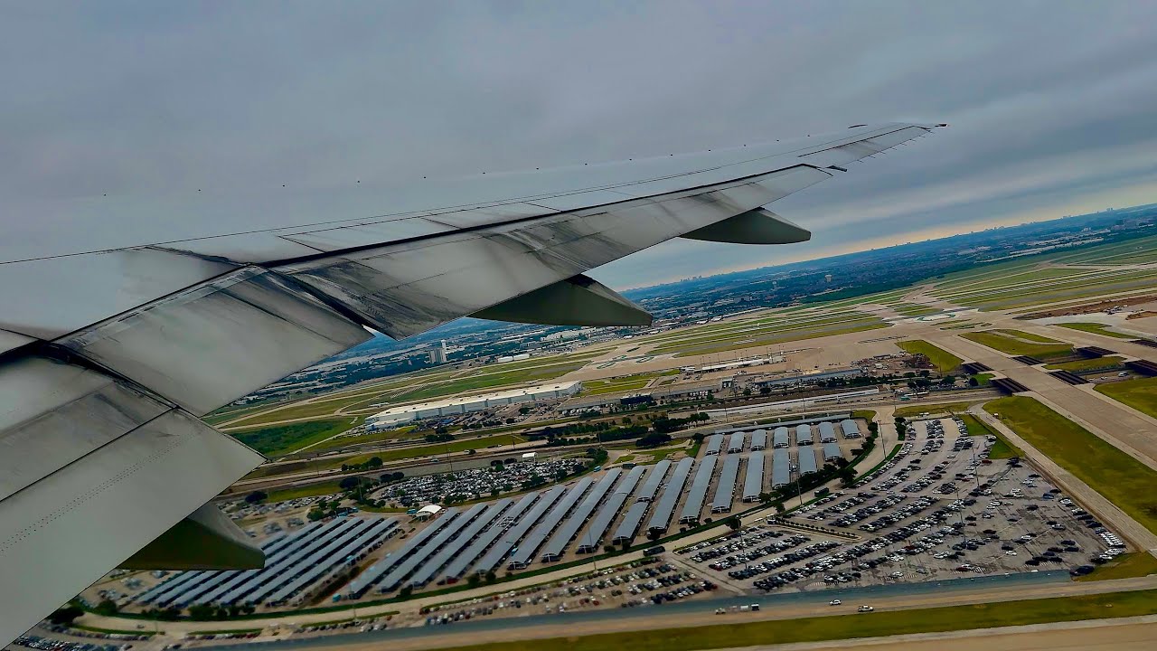 [4K] – Gloomy Dallas Takeoff – American Airlines – Boeing 777-200/ER – DFW – N794AN – SCS 1328