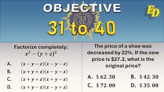 Mathematics WAEC 2023: Objective 31 to 40