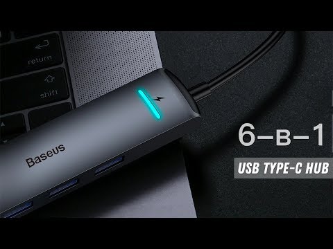 Baseus 6 в 1 Type-c to USB 3.0, PD Fast Charge, Gigabit RJ45, 4K Dispaly Adapter Hub / Концентратор