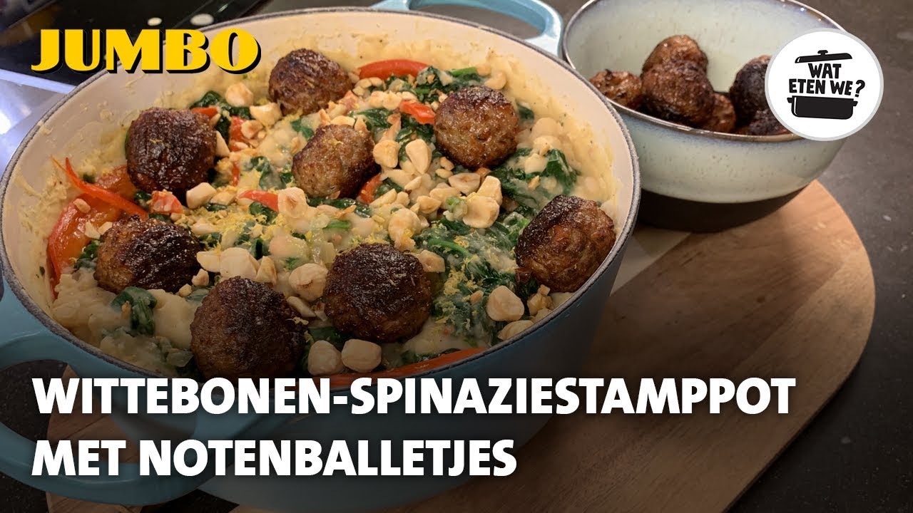 Wat eten we? Wittebonen spinaziestamppot met notenballetjes
