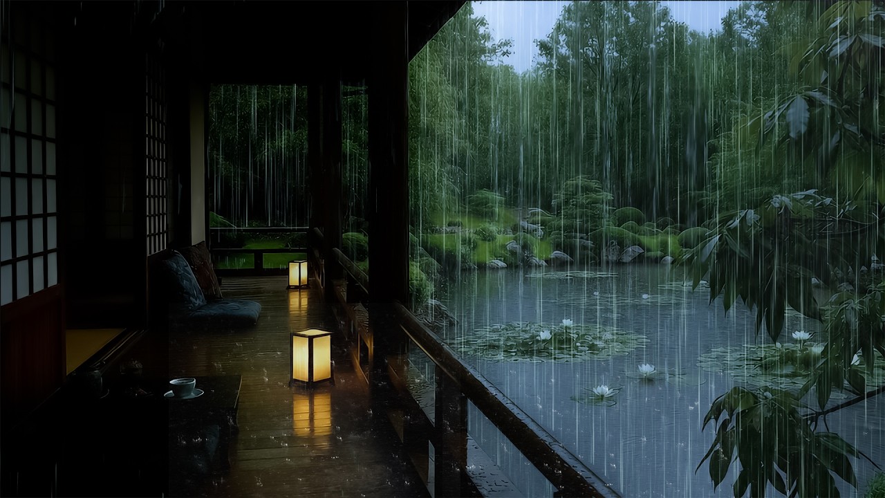 🌧️ Sleep Instantly with Forest Rainstorm on Cabin Porch | ASMR Rain Sounds by Forest Lake