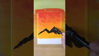 Simple Acrylic Painting - Sunset painting with Mountain #shorts