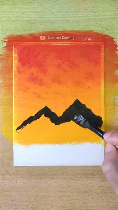 Simple Acrylic Painting - Sunset painting with Mountain #shorts