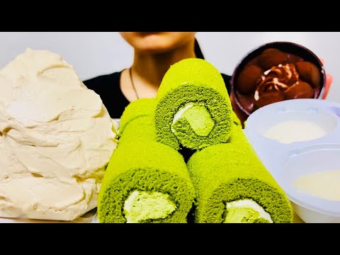 【咀嚼音 ASMR】抹茶ロール, 生雪見だいふく, matcha rolls, cream-mochi