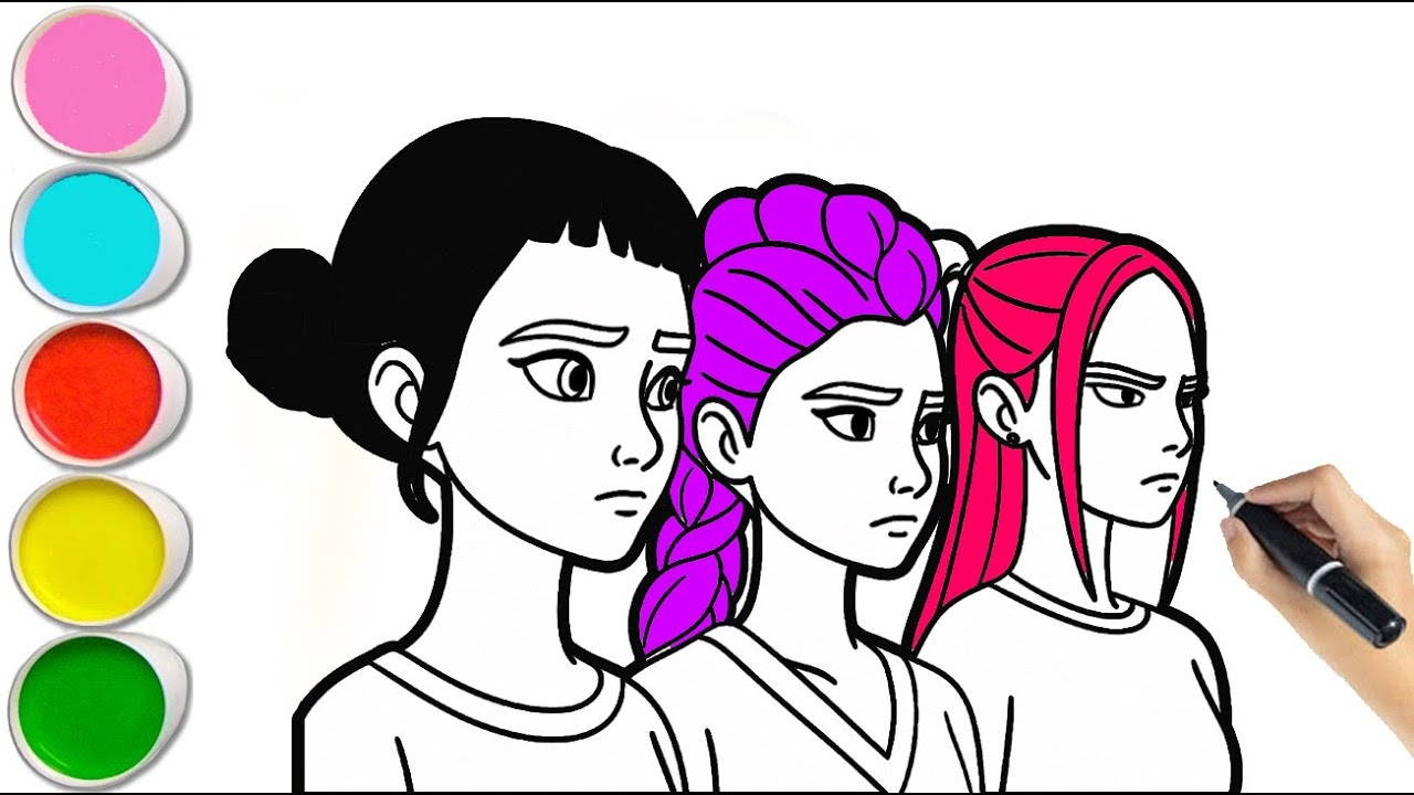 How to Draw Huntrix Girls K-Pop Demon Hunters || Rumi, Mira and Zoey Colorring