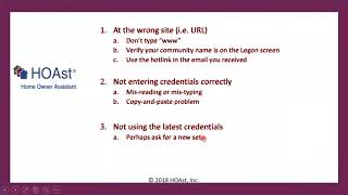 HOAst, Inc. Online Tutorial, FAQs About Logging On to myHOAst®