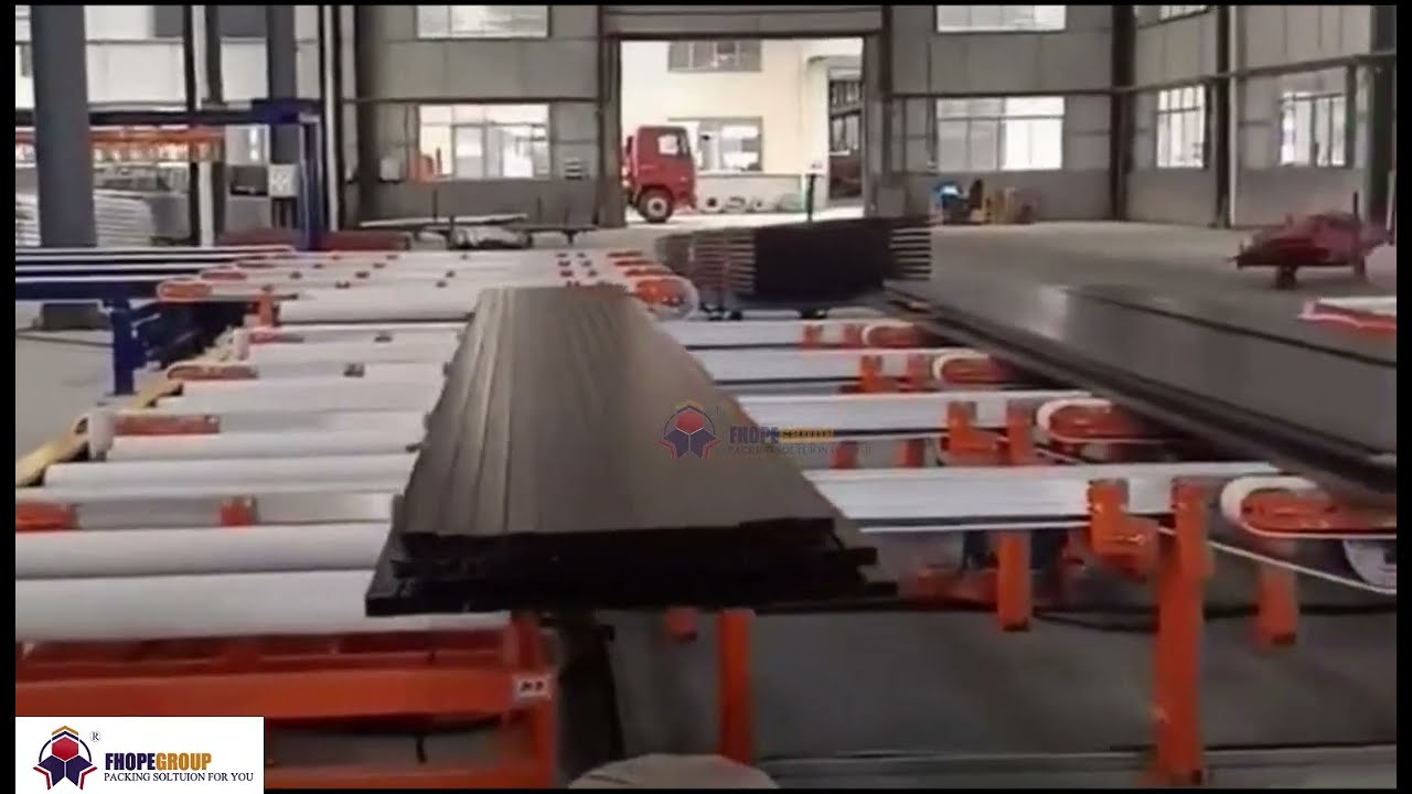 aluminum profile handling package line jacking roller infeed, film applicator, tape bundling