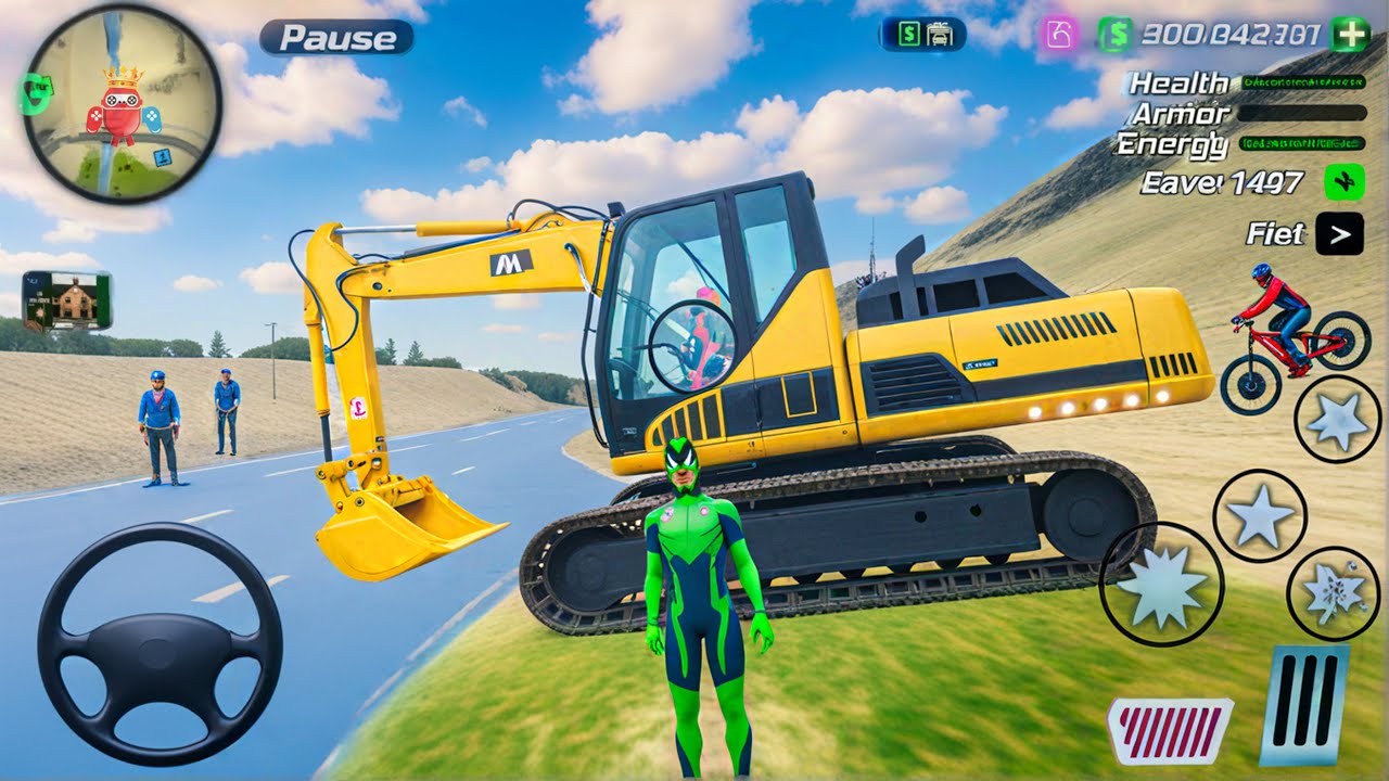 Rope Frog Ninja Hero Strange Gangster - Open CityvConstruction Excavator - Android Gameplay