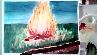 How to paint Fire place [lesson recording] painting for children