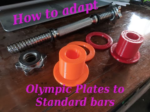 How to mount Olympic weight plates to a standard diameter barbell or dumbbells with adapters