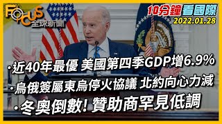 【10分鐘看國際】近40年最優 美國第四季GDP增6.9%｜烏俄簽屬東烏停火協議 北約向心力減｜冬奧倒數! 贊助商罕見低調 20220128