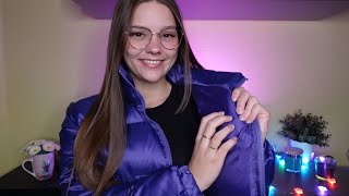 ASMR Fabric Scratching - Purple Down Jacket (Whispering)