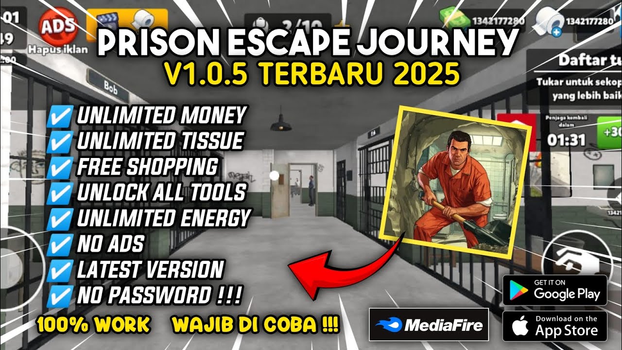 PRISON ESCAPE JOURNEY MOD APK VERSI 1.0.5 TERBARU UNLIMITED MONEY & TISSUE NO PASSWORD 