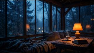 Luminous Night Sanctum: Deep Rain On A Dim Sycamore Deck With Warm Aura For Absolute Body Harmony