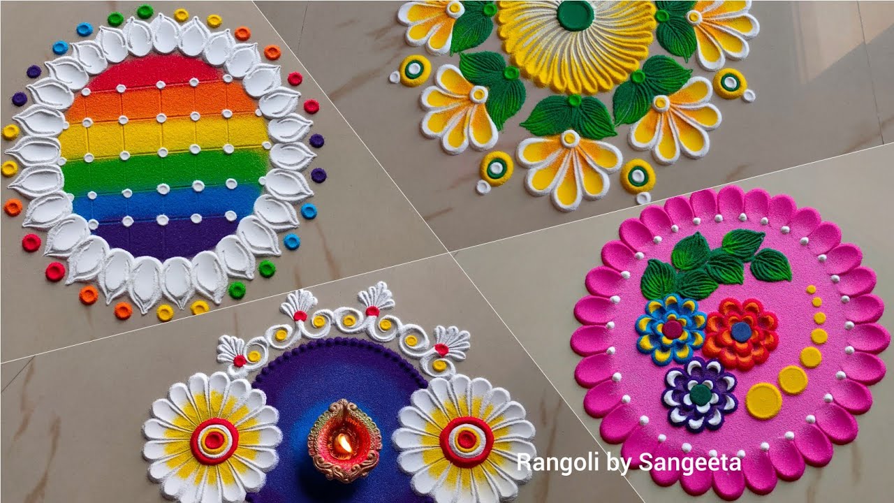 4 Easy & Very Beautiful Small Multi-Coloured Rangolis|| Diwali ...