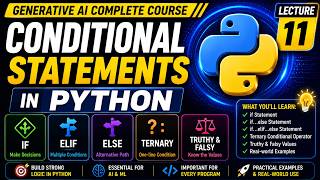 Conditional Statements in Python | if, elif, else & Ternary | Gen AI Course | Lecture 11 #ai