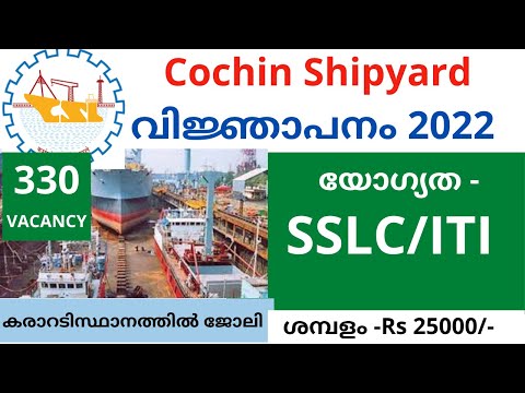 Cochin Shipyard Recruitment 2022 | യോഗ്യത - SSLC/ITI | Kerala Jobs | Cochin Shipyard Vacancy