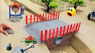 Diy Mini Tractor Bricks Bridge Build & Sudden Collapse Science Project!Water Pump Using @spucreator