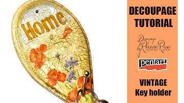 How to decoupge on MDF - DIY Vintage Key Holder - Pentart Random Crackle Varnish