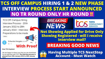 TCS Off Campus Hiring 1 & 2 Interview Dates are Out! NO TR Only HR Round! Multiple NextStep Account?