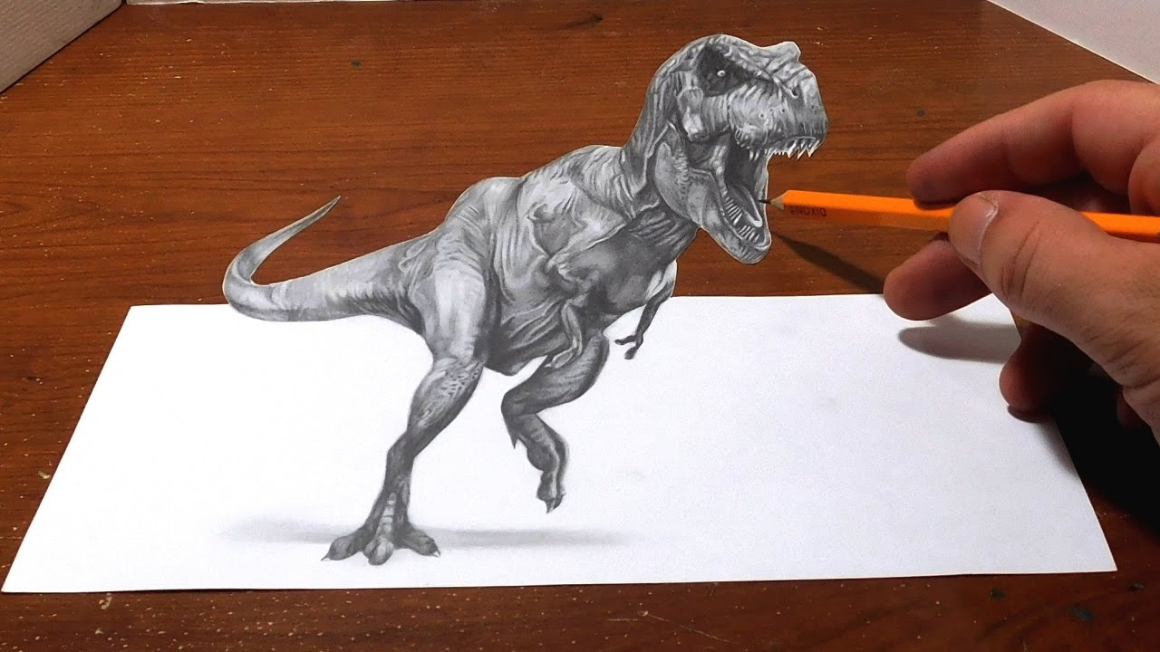 Drawing a T Rex - Anamorphic Optical Illusion - 3D Trick Art