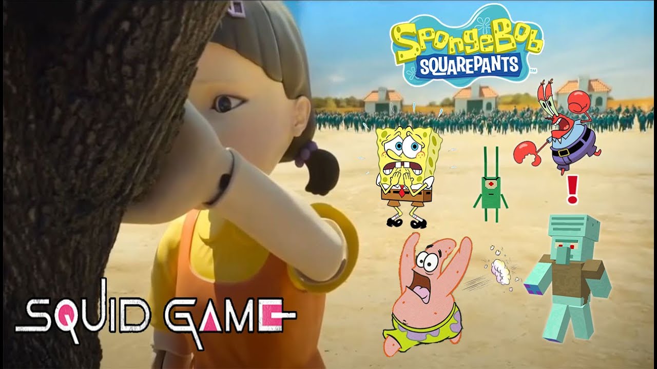Spongebob plays Squid Games - Red Light, Green Light and Glass Bridge 오징어  게임 (Squidward Wins?) - YouTube