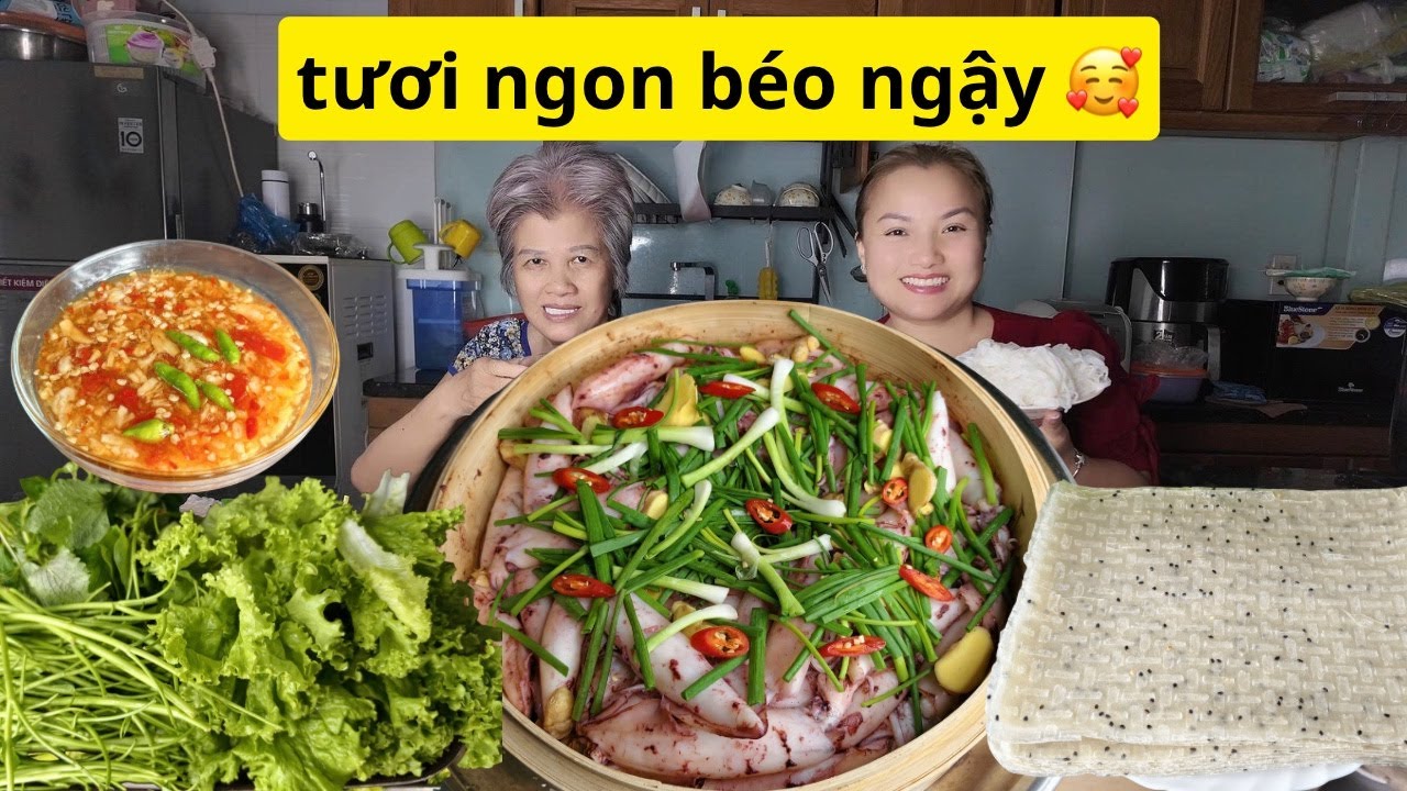 Mẹ Q Lần Đầu Thử Mực Hấp Hành Gừng 😳| Phản Ứng Khiến Mình Đứng Hình