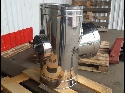 Тройник утеплённый с ревизией, нержавейка в нержавейке Версия Люкс Тройник утеплённый с ревизией, нержавейка в нержавейке Версия Люкс