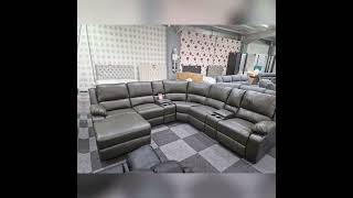 Madrid Leather Recliner Corner Sofa Grey #sofa #reclinersofa #recliners #sofaset #sofashopping
