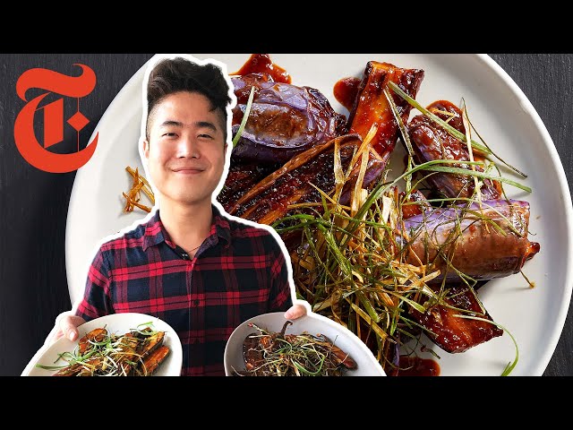 Gochujang-Glazed Eggplant With Fried Scallions | Eric Kim | NYT Cooking class=