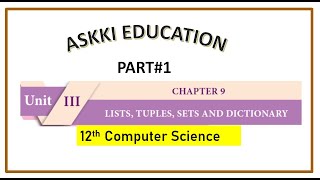 💥12th Computer Science - Chapter 9 | Lists in Python | English Medium Part#1