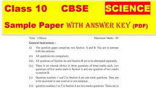 Class 10 Science Sample Paper with solution 2018 -19 | Support Material Solution of Science