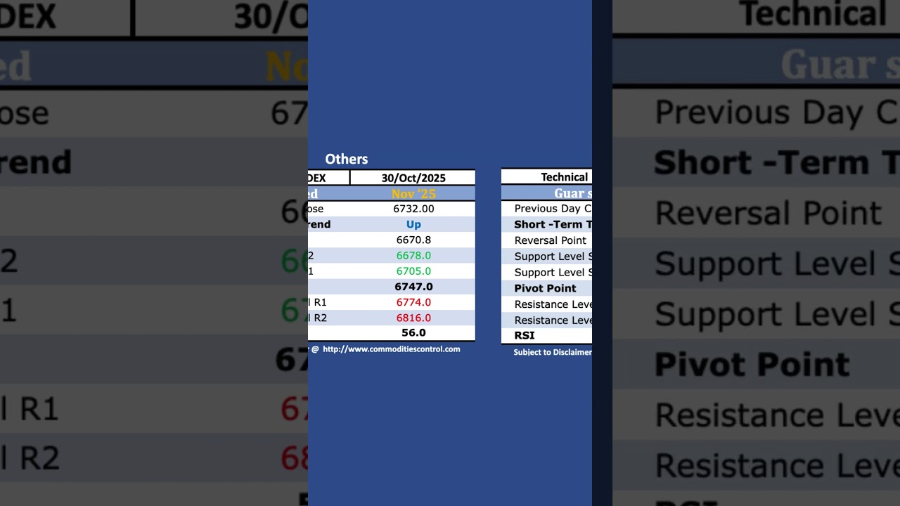 NCDEX Technical Levels - Others for 30/10/25 