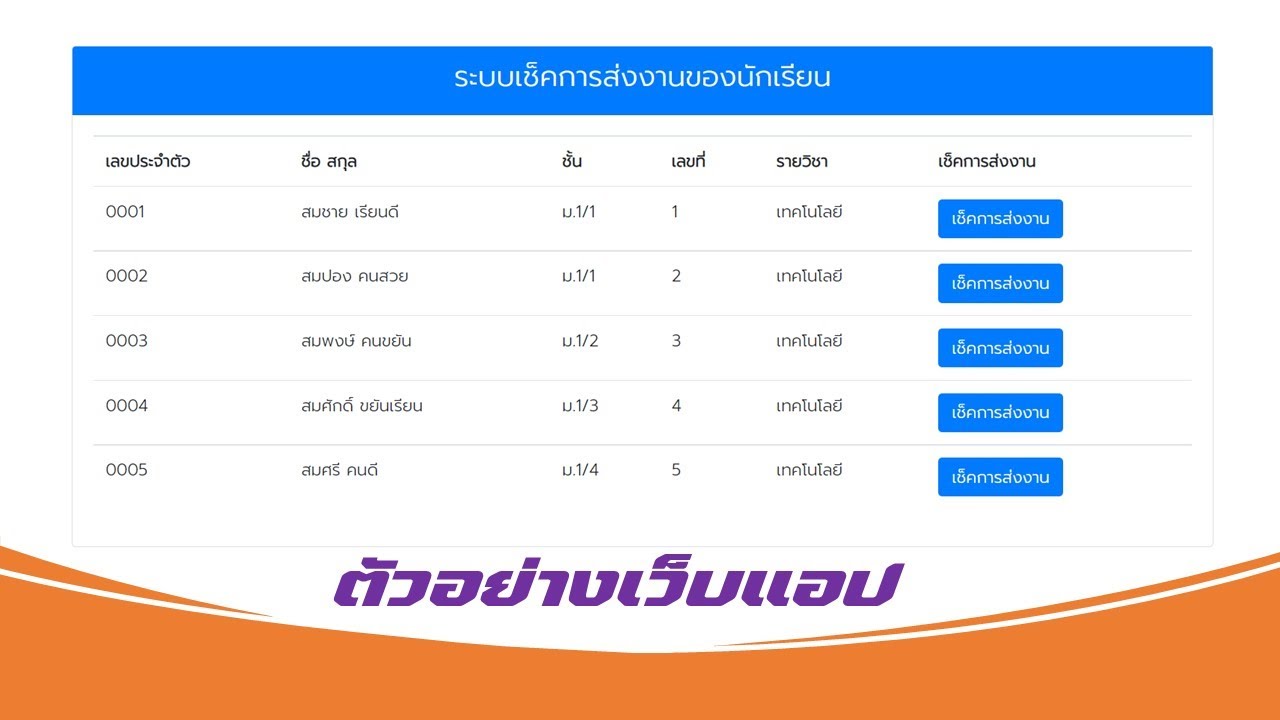 ตัวอย่างเว็บแอป ระบบเช็คการส่งงานรายบุคคล