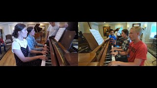 3 Identical Triplet Girls + 1 Piano Boy Play Epic Two Piano Duet of Stars &amp; Stripes Forever