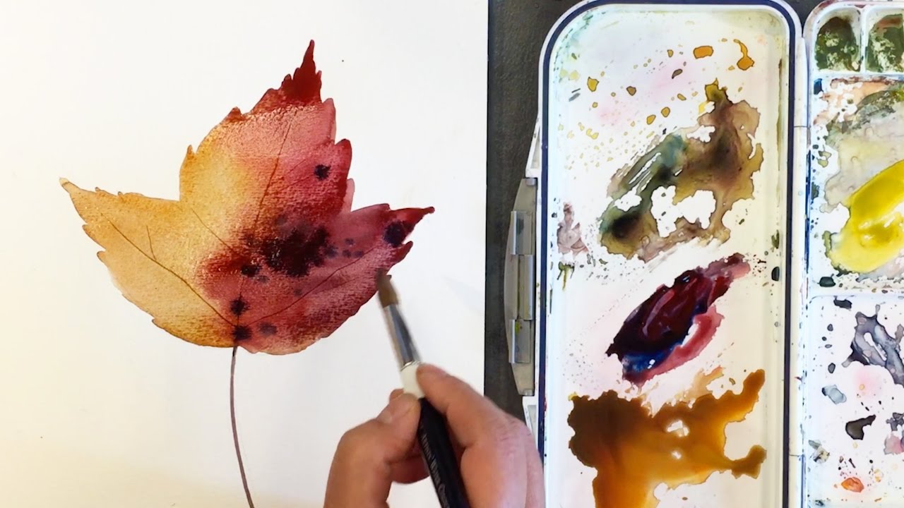 Still Life #45 - Watercolor painting of another colorful autumn leaf