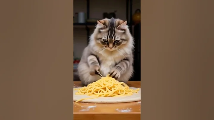 The cat cut the noodles 🍜#CatFails #FunnyCat #NoodleDisaster #Shorts #aigenerated