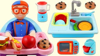 Blippi Pretend Cooking & Cleaning with Toy Microwave, Kitchen Sink, & More Kitchen Appliance Toys!