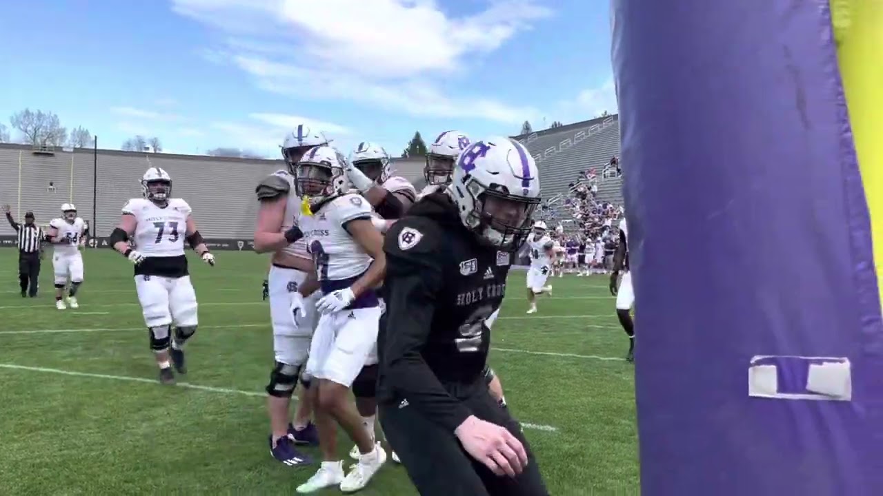 Holy Cross Spring Game - Matt Sluka hits Justin Shorter for a TD then takes a selfie in the end zone