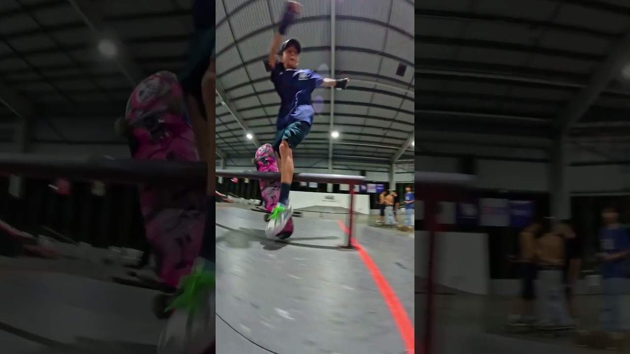 Yoshiro Kickflip front board slide. (Huamark indoor skatepark)