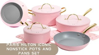 Paris Hilton Iconic Nonstick Pots and Pans Set, Multi-layer Nonstick Coating, 10-Piece, Pink