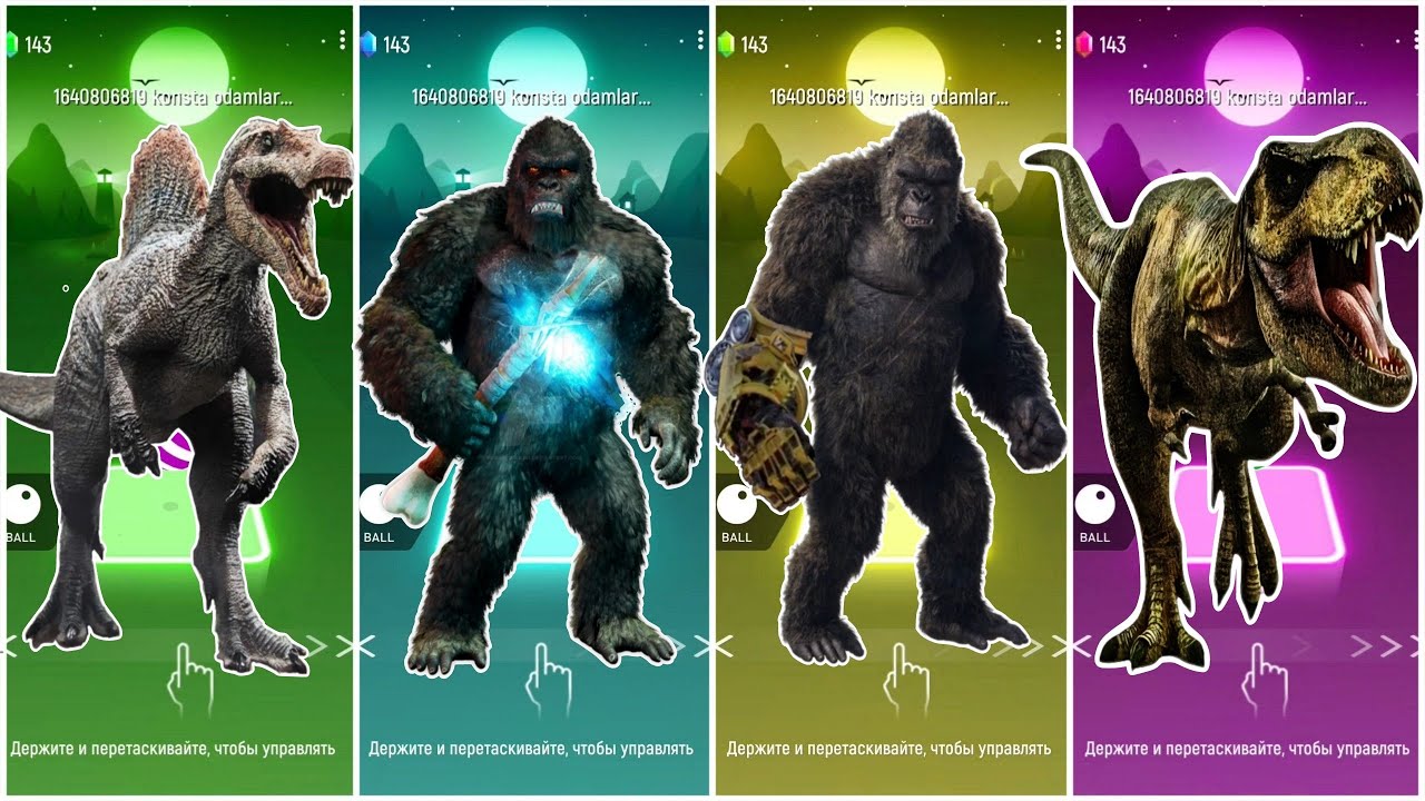 Dinosaur 🦖 🆚 King Kong 🆚 King Kong 🆚 Tyrannosaurus 🎶 Tiles Hop Edm Rush