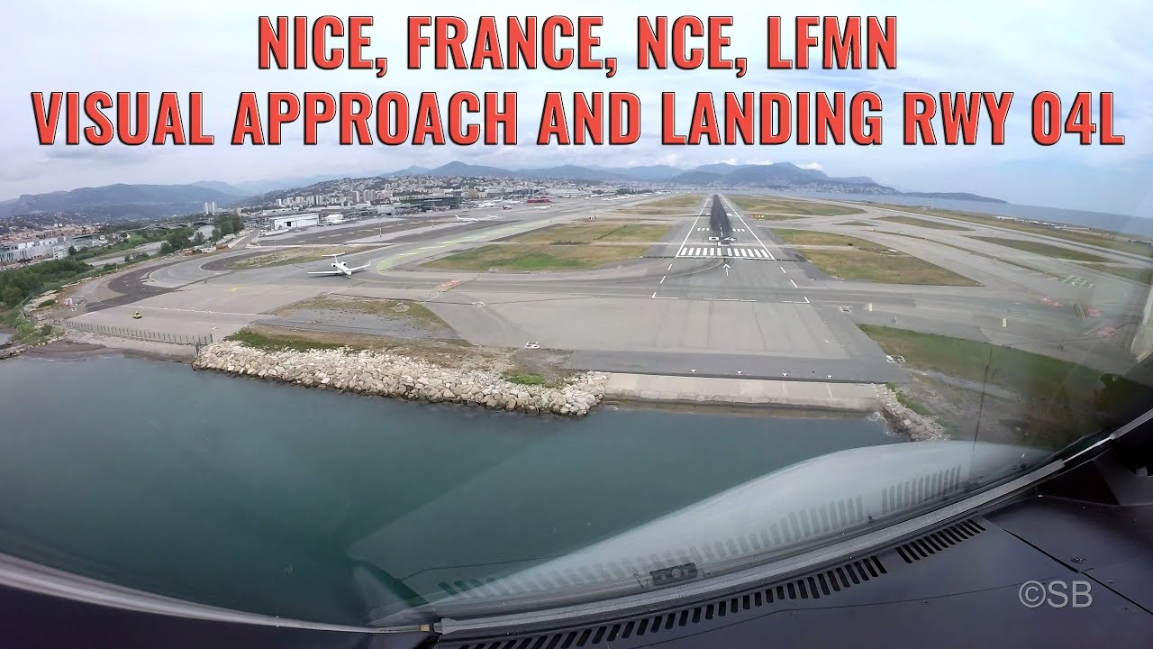 Nice, NCE airport, France Approach + landing runway 04L. Airbus